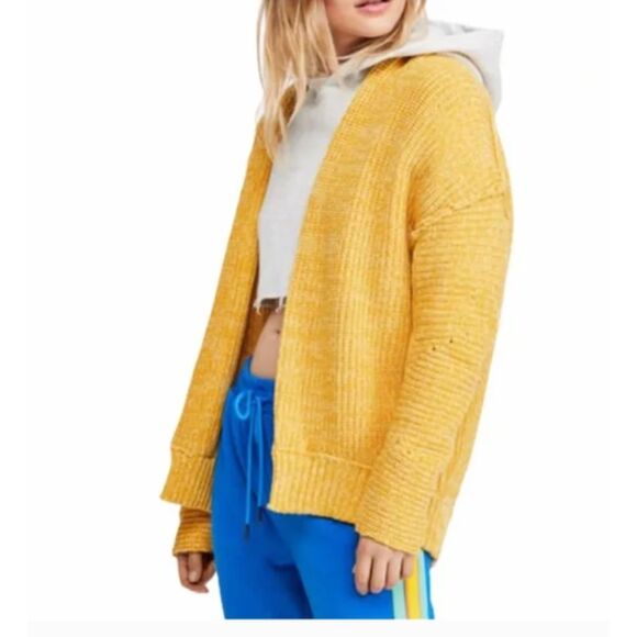 Free People High Hopes Marmalade Chunky Knit Open Front Slouchy Cozy Cardigan XS - Picture 7 of 7